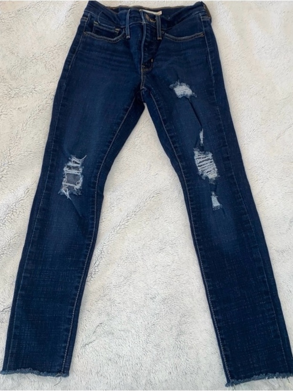 Dark Blue Distressed Women's Skinny Jeans